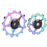 Juscycling Aluminum Alloy Pulley Jockey Wheel for Rear Derailleur MTB BOAD Bike Parts, Oil Slick Color Pattern, 11T/13T Size Options, 2 pcs/Pack(13T)